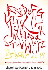 alphabet and numbers - hand drawn in vector / Red Version