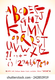alphabet and numbers - hand drawn in vector / Red Version