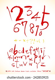 alphabet and numbers - hand drawn in vector / Red Version