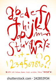 alphabet and numbers - hand drawn in vector / Red Version