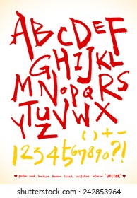 alphabet and numbers - hand drawn in vector / Red Version