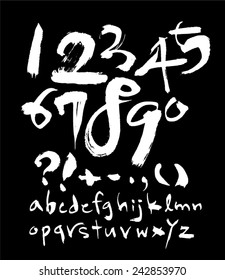 alphabet and numbers - hand drawn in vector / black background Version