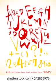 alphabet and numbers - hand drawn in vector / Red Version