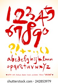 alphabet and numbers - hand drawn in vector / Red Version
