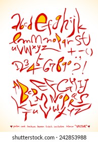 alphabet and numbers - hand drawn in vector / Red Version