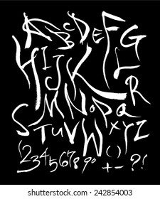 alphabet and numbers - hand drawn in vector / black background Version