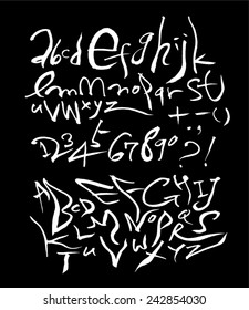 alphabet and numbers - hand drawn in vector / black background Version