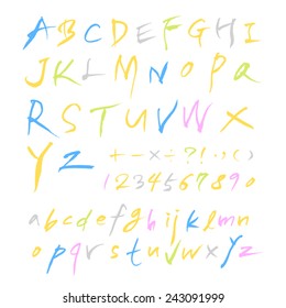 alphabet and numbers - hand drawn in vector / calligraphy