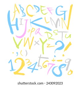 alphabet and numbers - hand drawn in vector / calligraphy