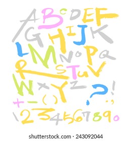 alphabet and numbers - hand drawn in vector / calligraphy