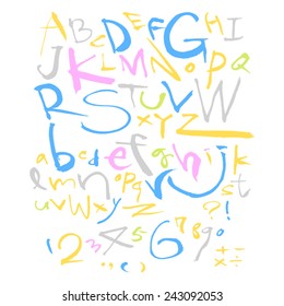 alphabet and numbers - hand drawn in vector / calligraphy