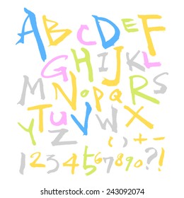 alphabet and numbers - hand drawn in vector / calligraphy