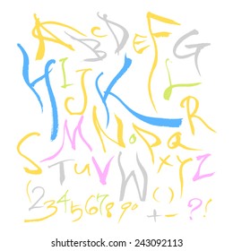alphabet and numbers - hand drawn in vector / calligraphy