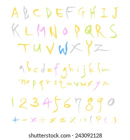alphabet and numbers - hand drawn in vector / calligraphy