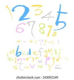alphabet and numbers - hand drawn in vector / calligraphy