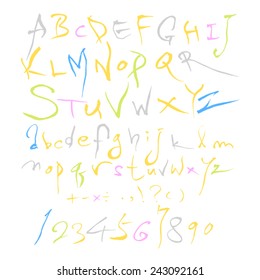 alphabet and numbers - hand drawn in vector / calligraphy