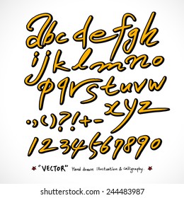 alphabet and numbers - hand drawn in vector   / Handwritten alphabet 