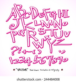 alphabet and numbers - hand drawn in vector   / Handwritten alphabet 