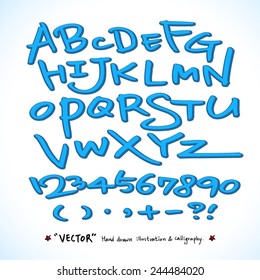alphabet and numbers - hand drawn in vector   / Handwritten alphabet 