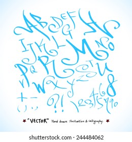alphabet and numbers - hand drawn in vector   / Handwritten alphabet 