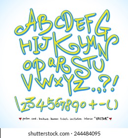 alphabet and numbers - hand drawn in vector   / Handwritten alphabet 