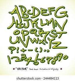 alphabet and numbers - hand drawn in vector   / Handwritten alphabet 