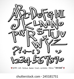alphabet and numbers - hand drawn in vector   / Handwritten alphabet 