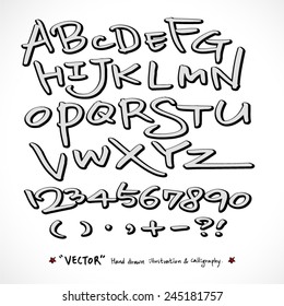 alphabet and numbers - hand drawn in vector   / Handwritten alphabet 