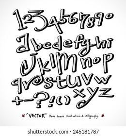 alphabet and numbers - hand drawn in vector   / Handwritten alphabet 