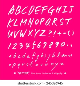alphabet and numbers - hand drawn in vector   / Handwritten alphabet
