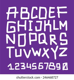 alphabet and numbers hand drawn in vector, handwritten alphabet