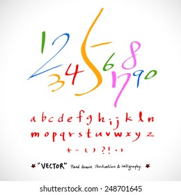 alphabet and numbers - hand drawn in vector / Handwritten alphabet