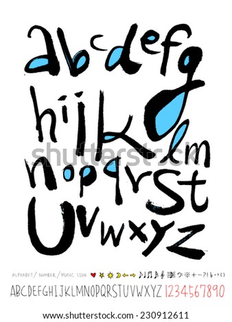 alphabet and numbers - hand drawn in vector   / Handwritten alphabet