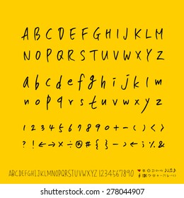 Alphabet And Numbers / Handwritten Alphabet - Vector