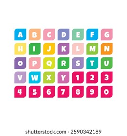 alphabet and numbers icon vector illustration bright colors and fun design for education and kids