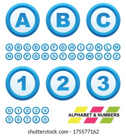 Alphabet and numbers (isolated on white background)