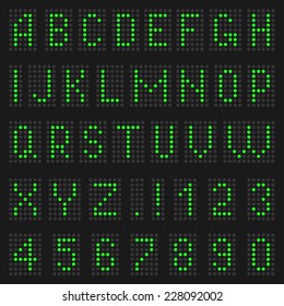 Alphabet and numbers of light on a black background.