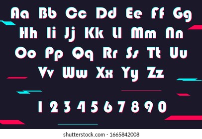 Alphabet and numbers in a modern style. Social media Tik Tok concept. Vector illustration. EPS 10