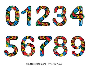 Alphabet numbers. Number font. Font of numbers  with colorful design. Beautiful elegant numerals. 