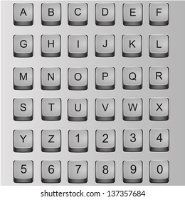 Alphabet and numbers on the keyboard buttons