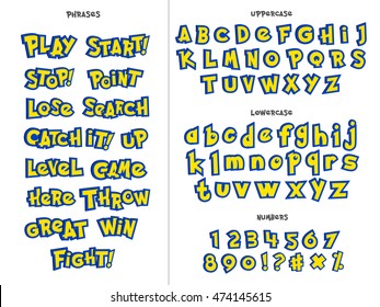 Alfabeto, números y frases Alfabeto en estilo caricatura