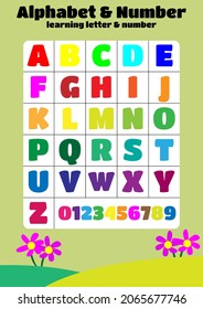 Alphabet and numbers. A poster for learning letter and numbers. Suitable for educational media for children