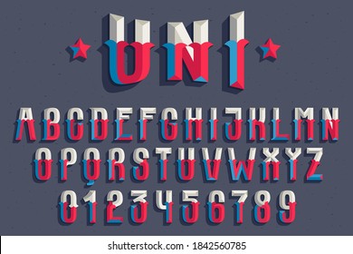 Alphabet and numbers set in faceted old athletic style. You can use it in your sportswear identity, baseball emblem, victory posters, retro university design, and others. 