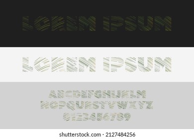 Alphabet and Numbers Set with Transparent Texture - Modern Style Striped Font Collection for Graphic Designs, Typography, Vector Illustration