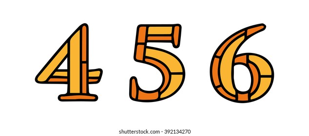 Alphabet numbers in stained glass window style, classic font, vector illustration