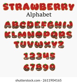 Alphabet and numbers in a strawberry-themed design