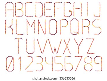 Alphabet and numbers. Thin Polygon Font. Vector illustration.