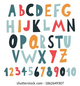 Alphabet und Zahlen. Vektorgrafik.
