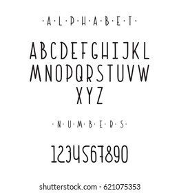 Alphabet and numbers. Vector illustration.