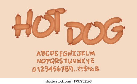 Alphabet and numerals in the form of Wiener Sausages, top view.